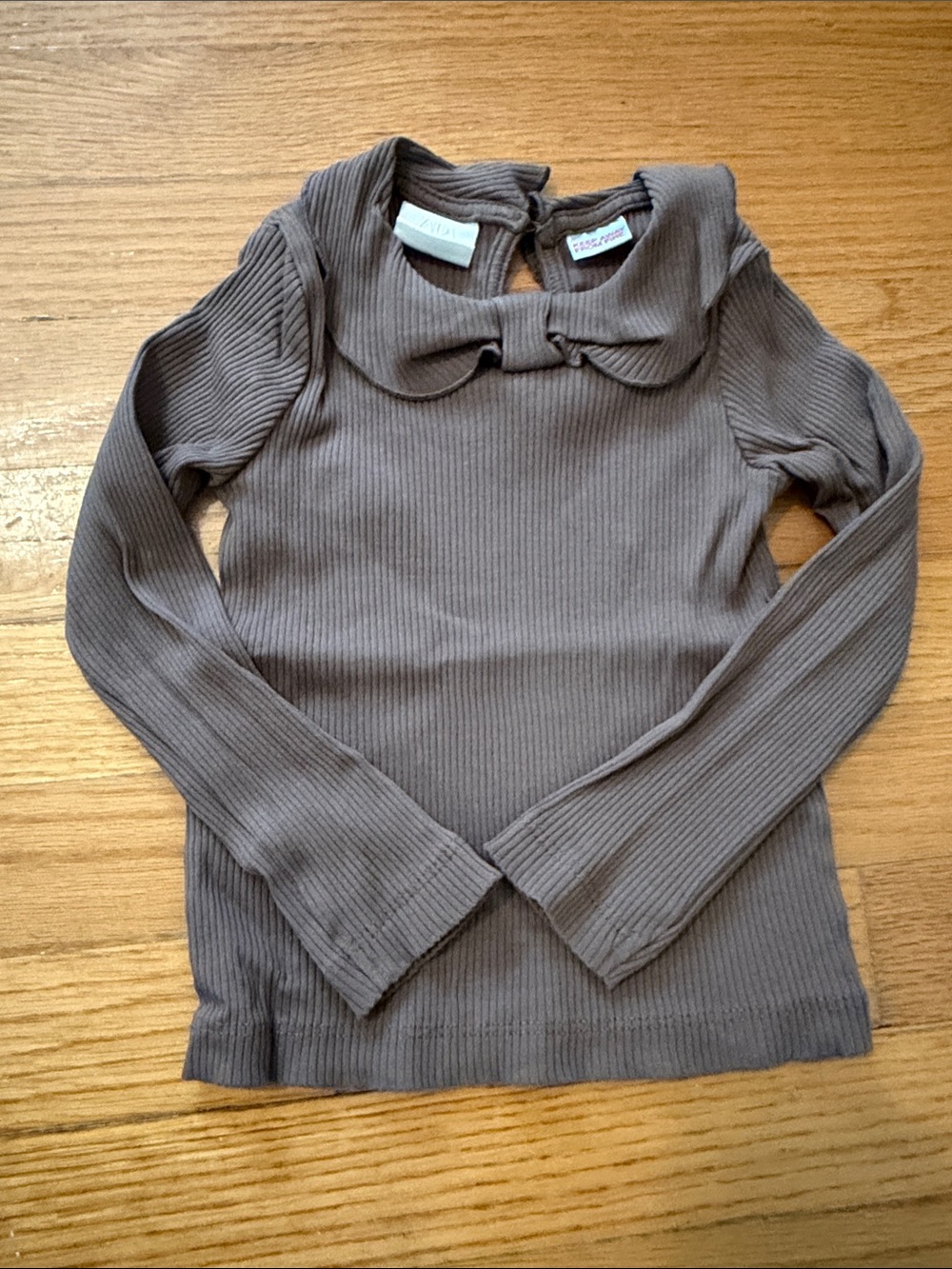 ZARA GIRLS 2 years Ribbed Long-Sleeve Top with Peter Pan Collar - brown